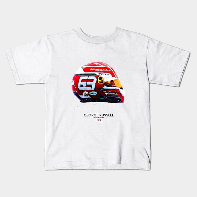 F1 2020 George Russell Crash Helmet Kids T-Shirt by DB Motorsport Designs